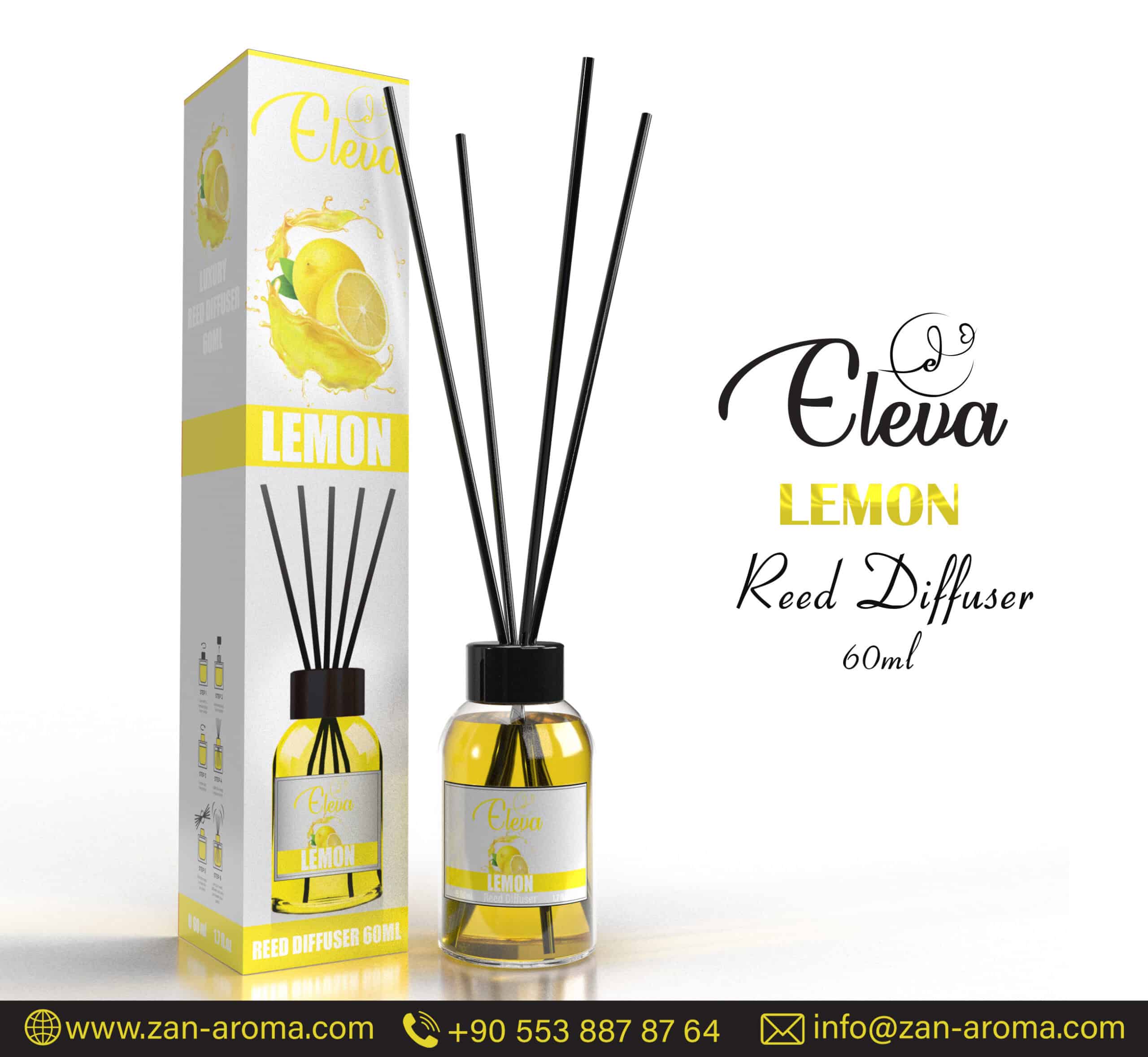 ZAN AROMA Manufacturer ELEVA Diffuseur à bâtonnets Citron 60 ml