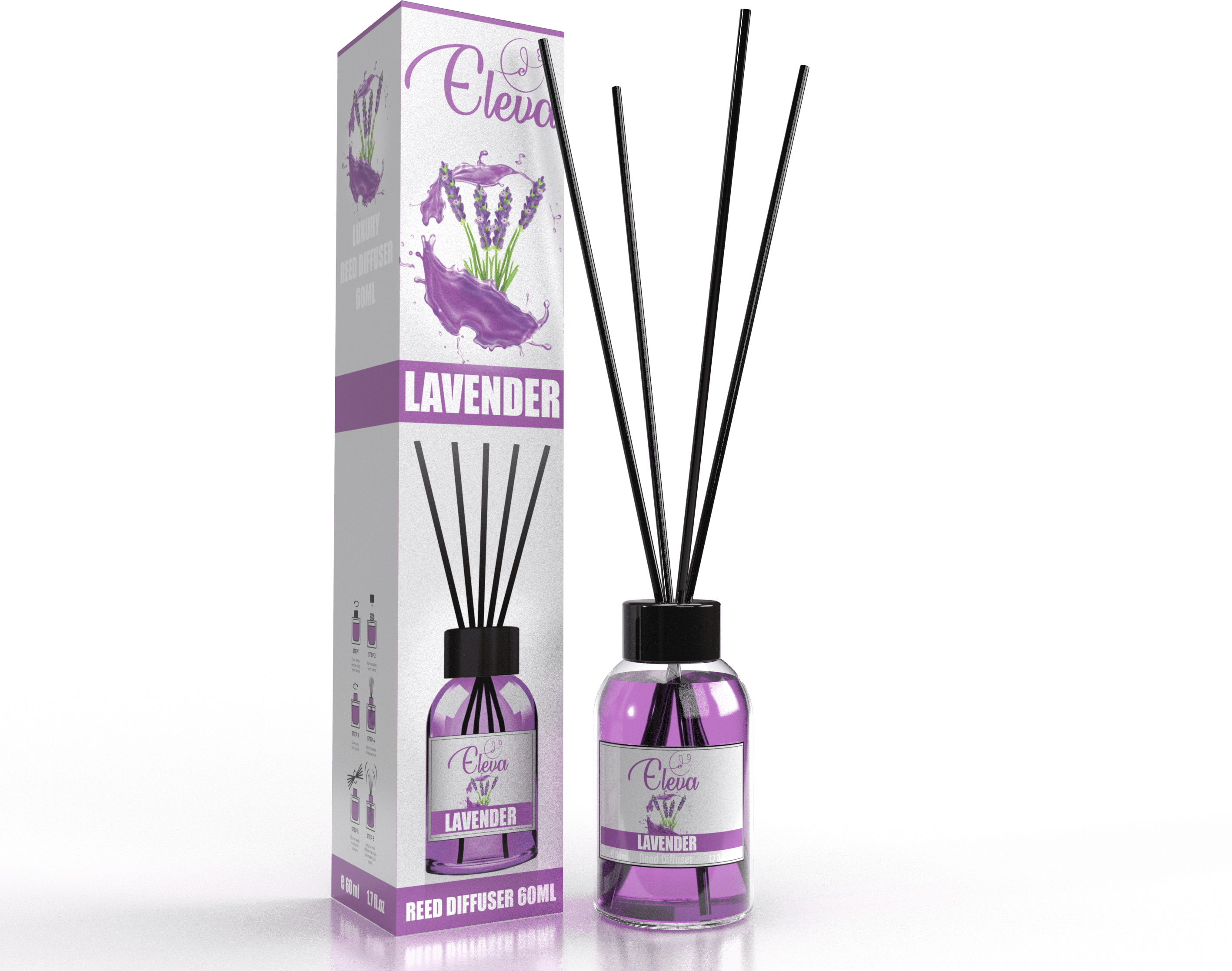 ELEVA – Diffuseur à bâtonnets Lavande – 60 ml