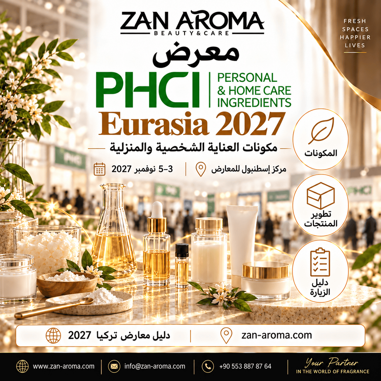 PHCI Eurasia 2027: Bileşenleri ve tedarik çözümlerini değerlendirme rehberi ZAN AROMA PHCI Eurasia 2027 rehberi için editoryal illüstrasyon; gerçek bir etkinliğin fotoğrafı değildir.