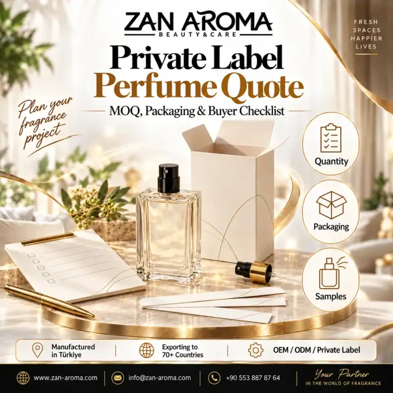 Private Label Perfume Quote: MOQ, Packaging and Buyer Checklist ZAN AROMA private label perfume quotation guide with bottle, packaging, checklist and samples