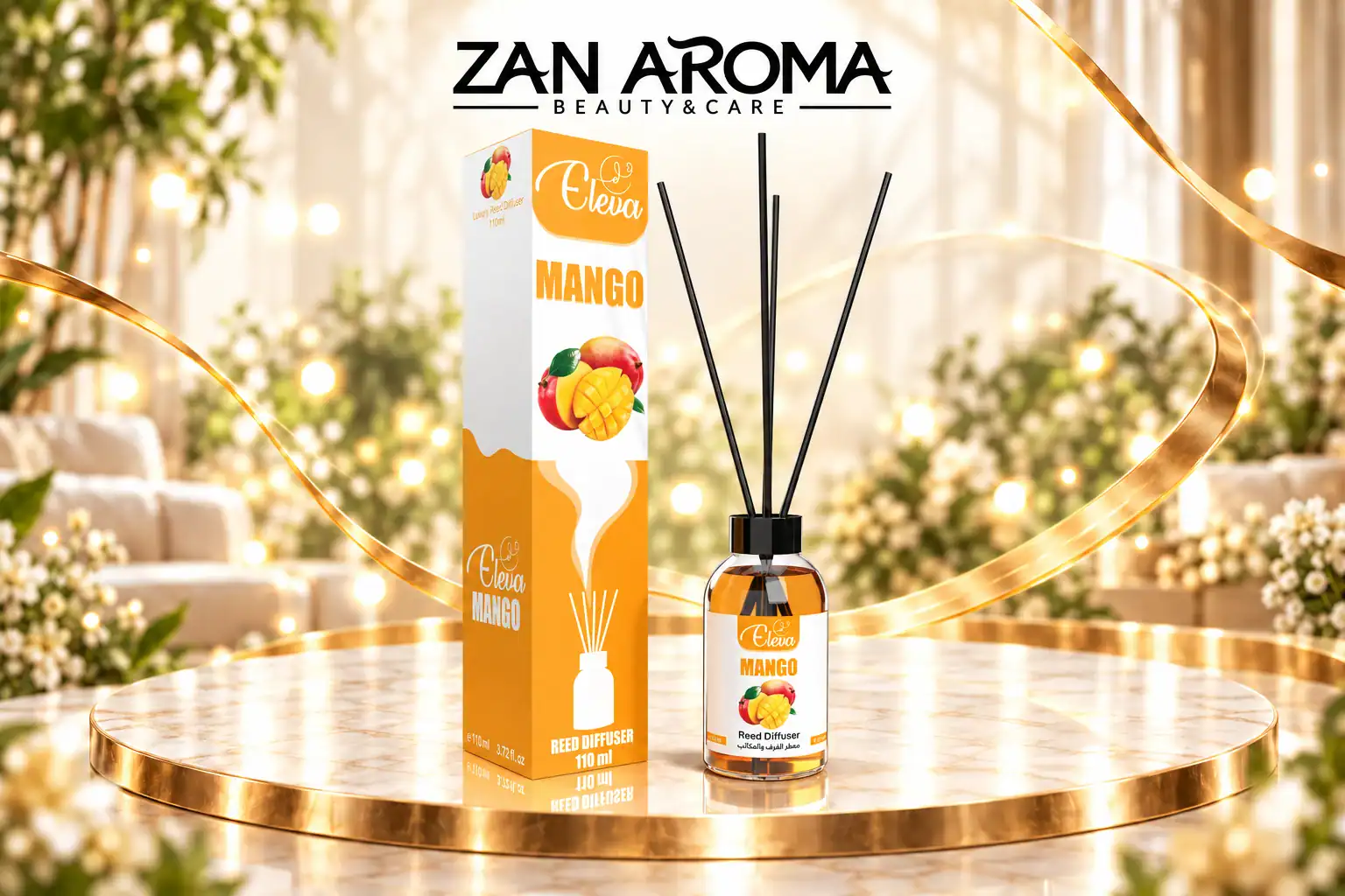 Diffuseur ELEVA à bâtonnets et son étui, exemple de parfum d’intérieur