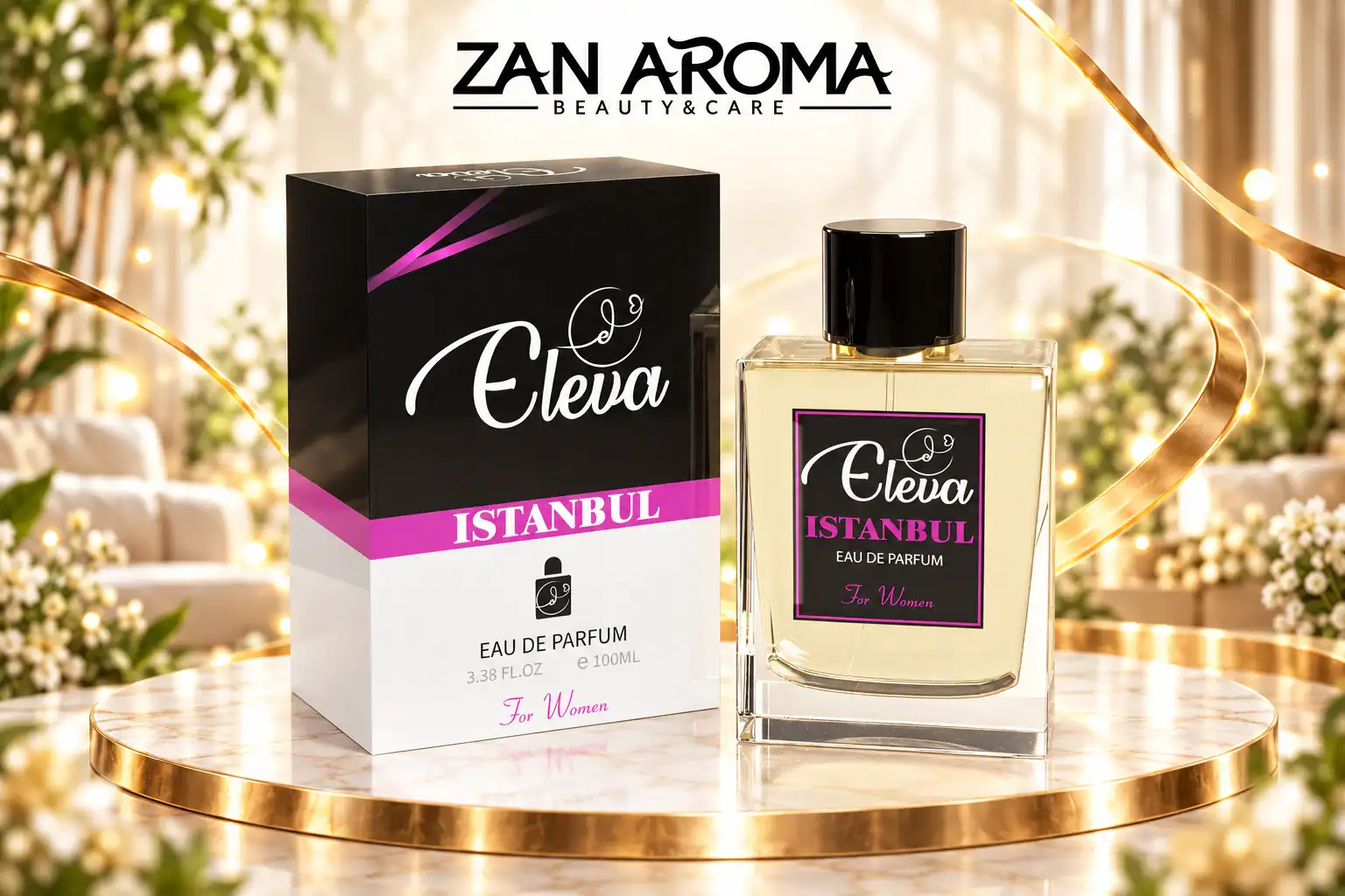 Parfum ELEVA Istanbul et son étui, exemple de fabrication et de conditionnement